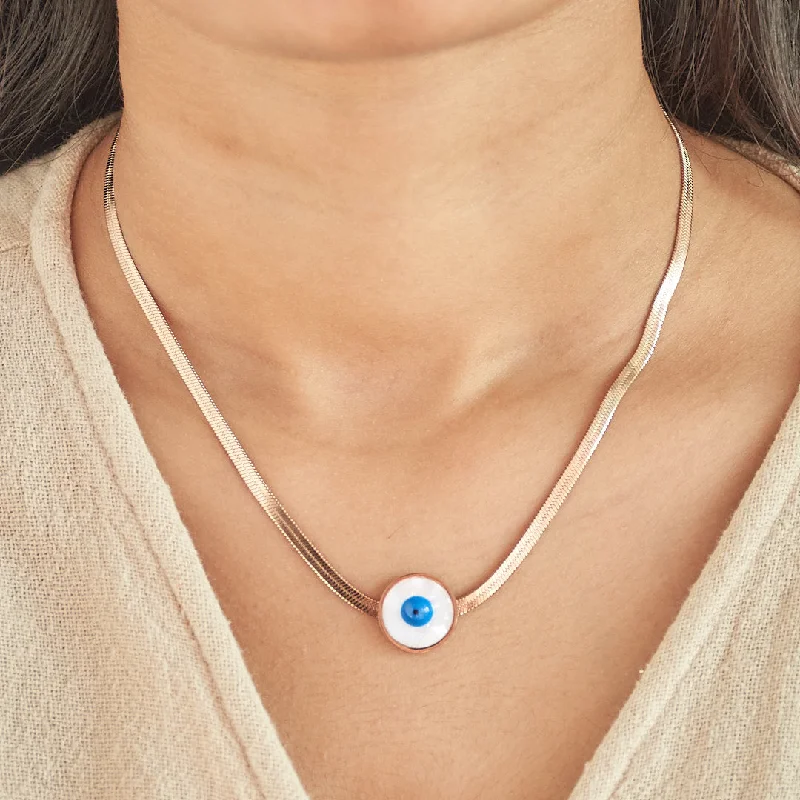 women's rose gold necklaces-Evil Eye Snake Chain Necklace