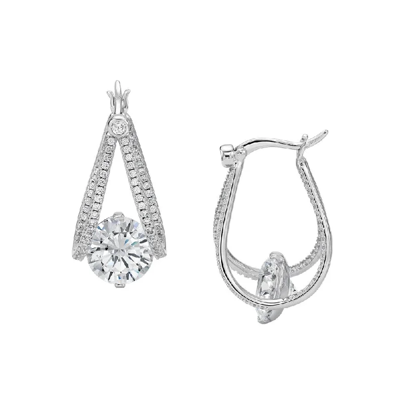 women's luxury earrings-Round Brilliant drop earrings with 6.32 carats* of diamond simulants in sterling silver