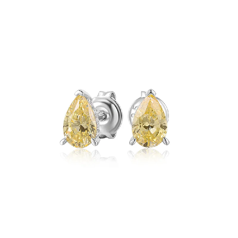 women's gold earrings-Pear and Round Brilliant stud earrings with 1.73 carats* of diamond simulants in sterling silver