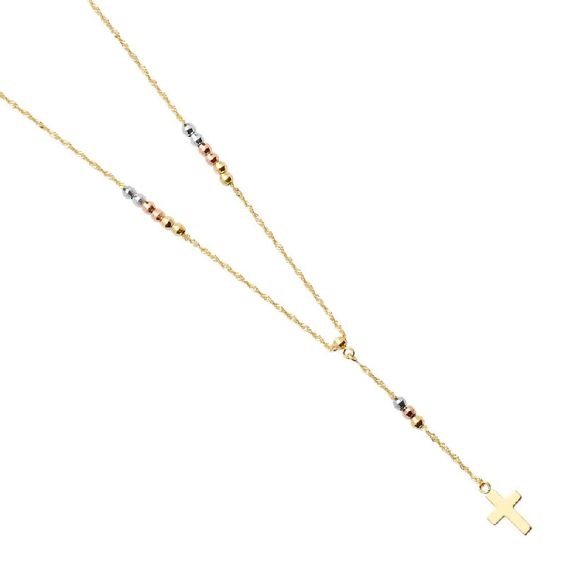 women's geometric necklaces-14K THREE COLORED GOLD 2.5MM BALL ROSARY NECKLACE