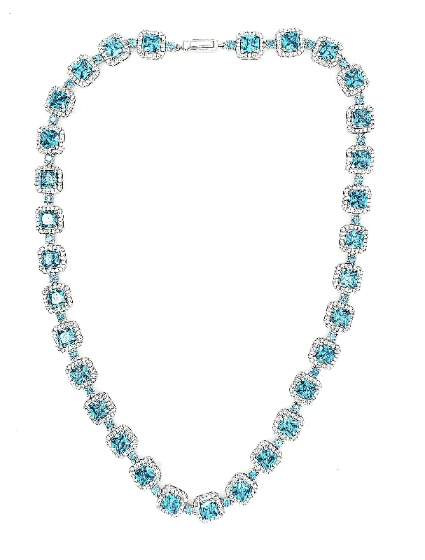 women's layered necklaces-MICRO PAVE 925 STERLING SILVER NECKLACE RHODIUM PLATING WITH CUBIC ZIRCONIA