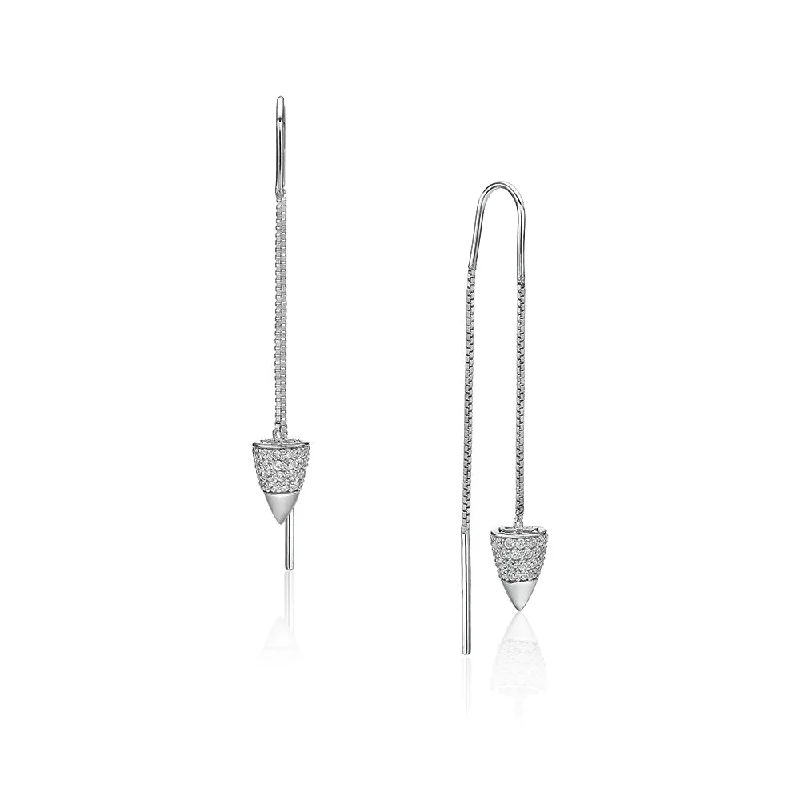 women's adjustable earrings-Round Brilliant drop earrings in sterling silver