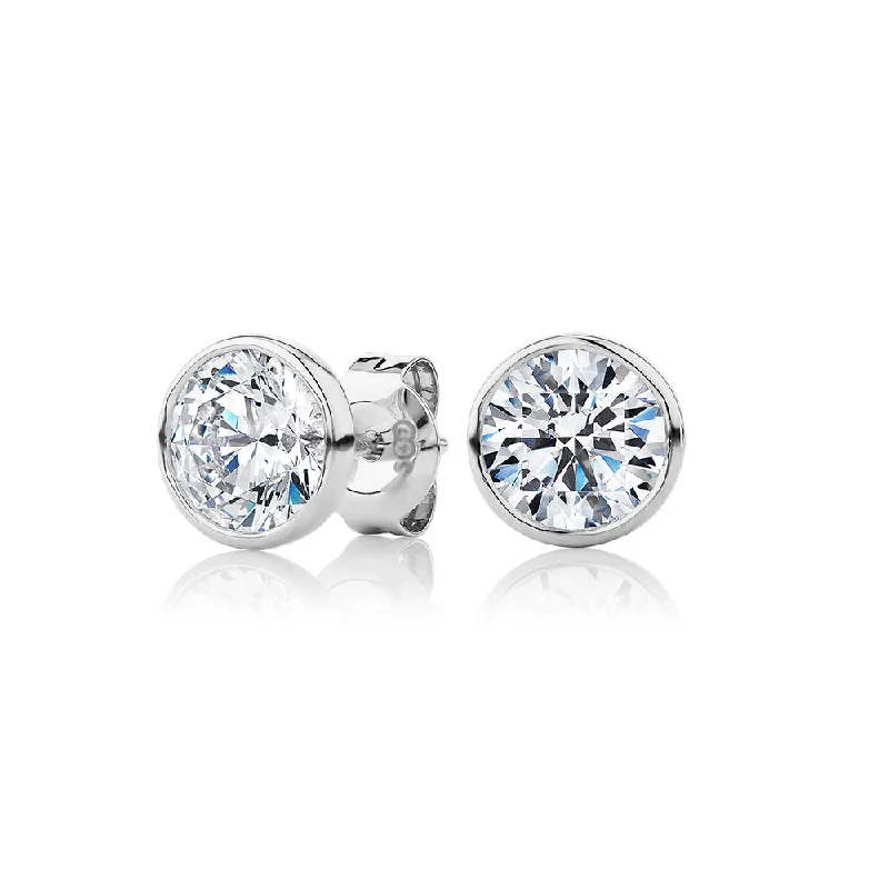 women's retro earrings-Round Brilliant stud earrings with 2 carats* of diamond simulants in 10 carat white gold