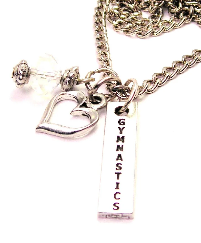 women's birthstone necklaces-Gymnastics Long Tab Necklace with Small Heart