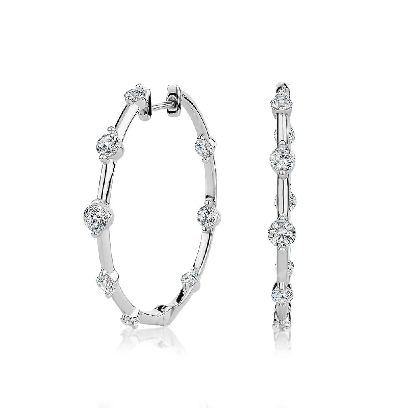 women's gemstone hoop earrings-Round Brilliant hoop earrings with 1.56 carats* of diamond simulants in sterling silver