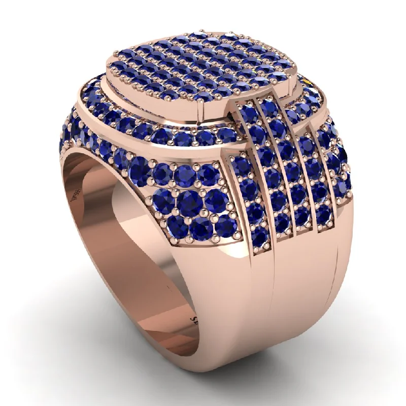 women's square rings-Natural Sapphire 14K Gold Multi-Tier Men's Pave Ring   - Robin No. 14