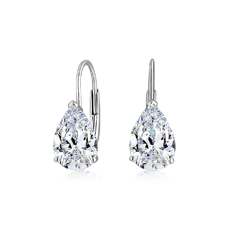 women's celestial earrings-Pear drop earrings with 2 carats* of diamond simulants in 10 carat white gold