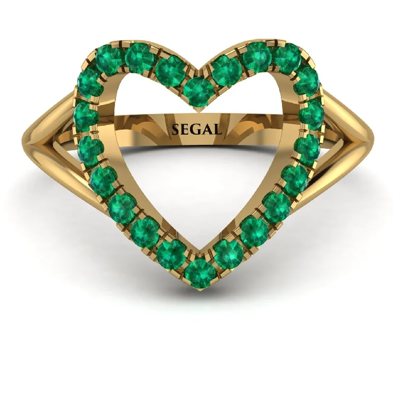 women's multi-stone rings-Split Shank Heart Emerald Ring - Delaney No. 4