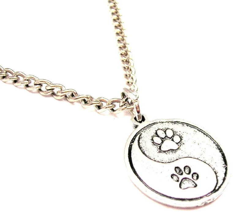 women's infinity necklaces-Paw Print Yin Yang Symbol Single Charm Necklace