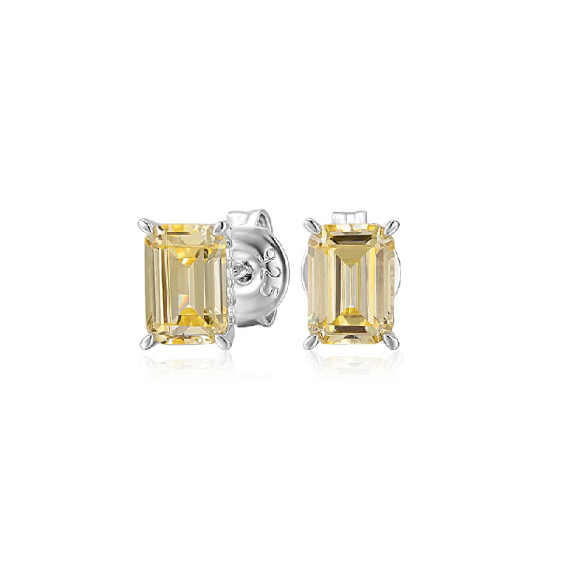 women's oversized earrings-Emerald Cut and Round Brilliant stud earrings with 2.24 carats* of diamond simulants in sterling silver