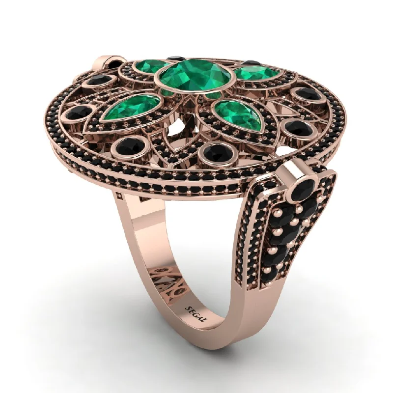 women's diamond band rings-Emerald Vintage Art Deco Filigree Bezel Ring - Matilda No. 35