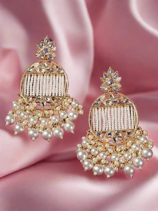 women's luxury earrings-Gold-Plated Handcrafted Kundan Pearl Studded Multistrand Earrings