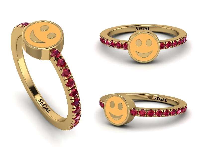 women's platinum band rings-Elegant Enamel Smile Ruby Ring - Smile No. 10