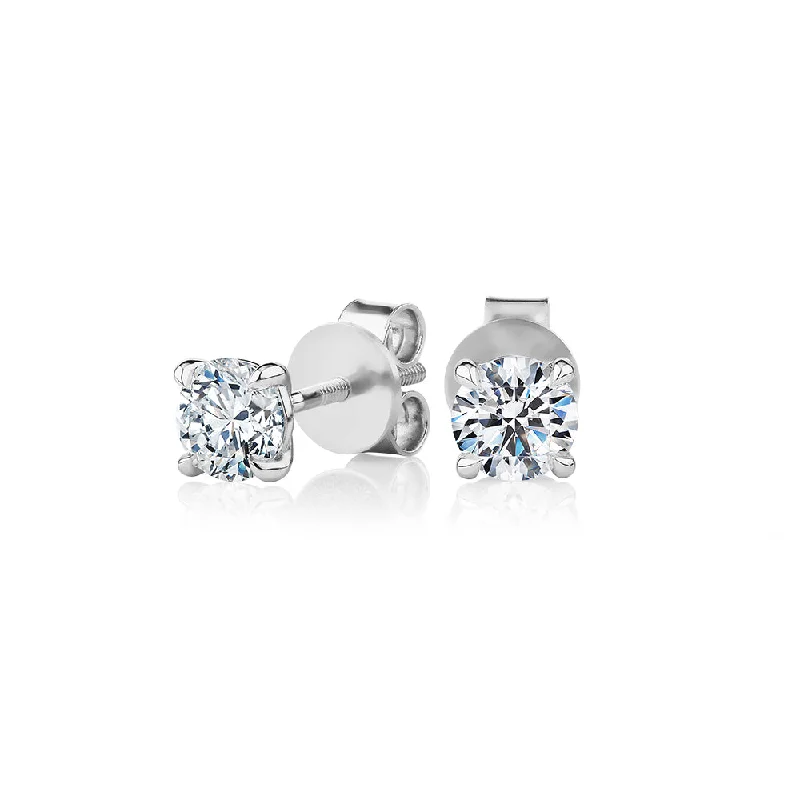 women's engagement earrings-Premium Certified Lab-Grown Diamond, 1.00 carat TW round brilliant stud earrings in 14 carat white gold