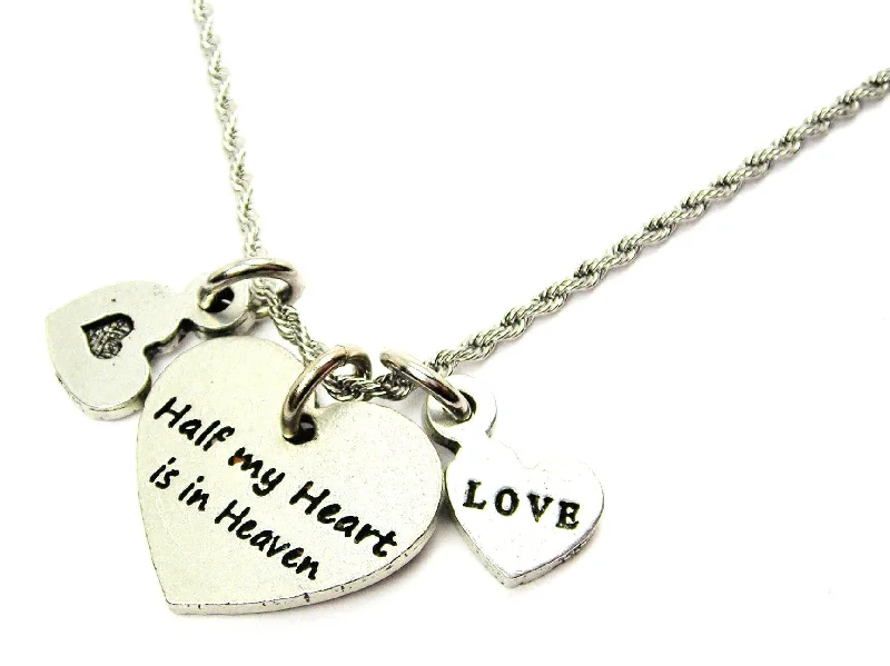 women's fashion necklaces-Half My Heart Is In Heaven With Hearts Stainless Steel Rope Chain Necklace