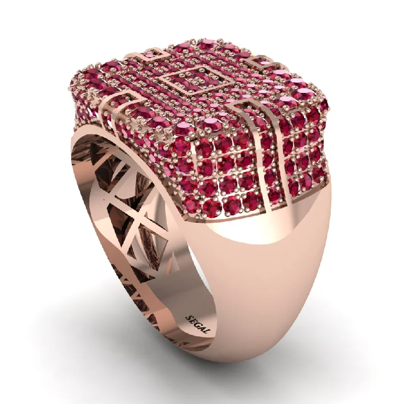 women's titanium rings-Ruby Men's Geometric Grid Ring - Pat No. 11