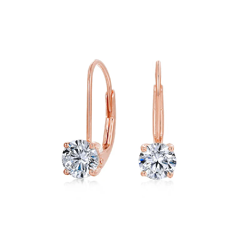 women's silver dangly earrings-Round Brilliant drop earrings with 1 carat* of diamond simulants in 10 carat rose gold