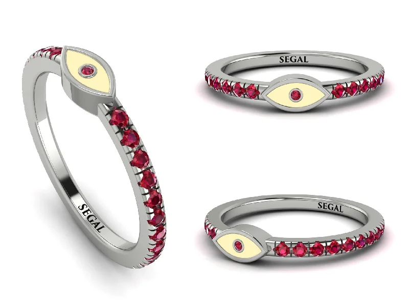 women's engagement ring sets-Elegant Enamel Evil Eye Ruby Ring - Evil Eye No. 12