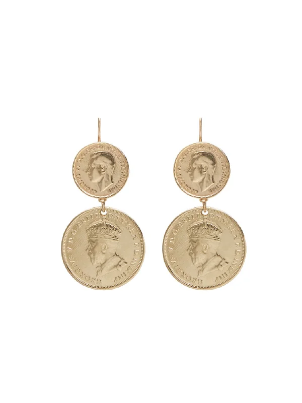 women's romantic drop earrings-Gold Double Coin Earrings