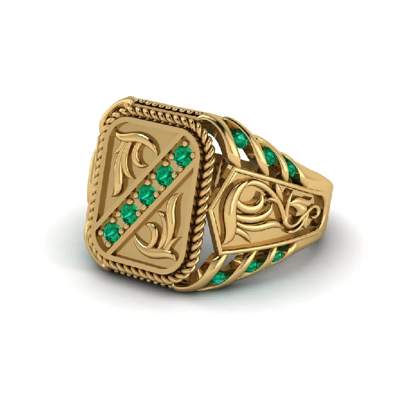 women's gemstone rings-Emerald Regal Filigree Men's Ring - Hollis No. 4