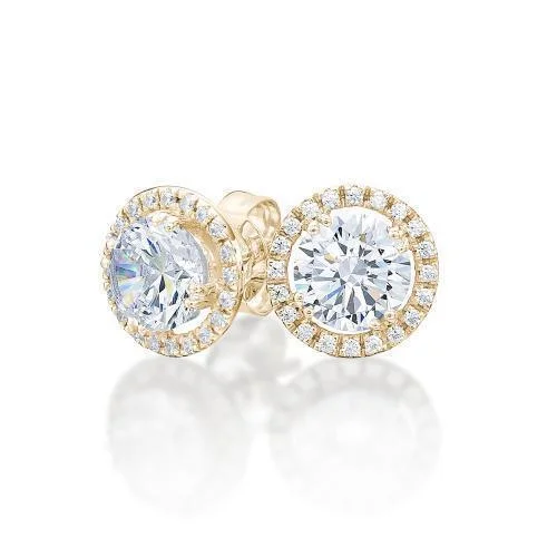 women's elegant drop earrings-Round Brilliant stud earrings with 2.26 carats* of diamond simulants in 10 carat yellow gold