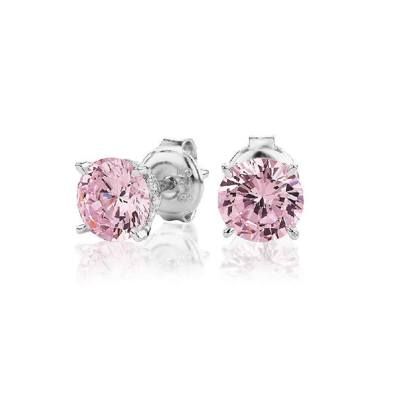 women's silver earrings-Round Brilliant stud earrings with 2.18 carats* of diamond simulants in sterling silver