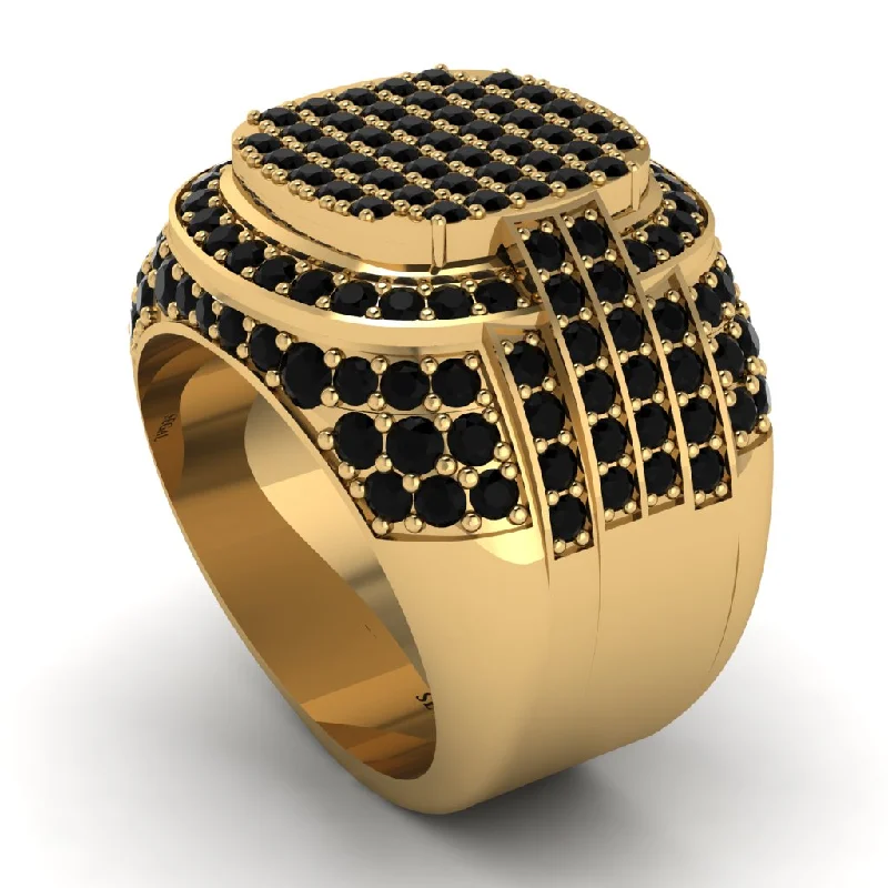 women's delicate rings-Natural Black Diamond 14K Gold Multi-Tier Men's Pave Ring   - Robin No. 7