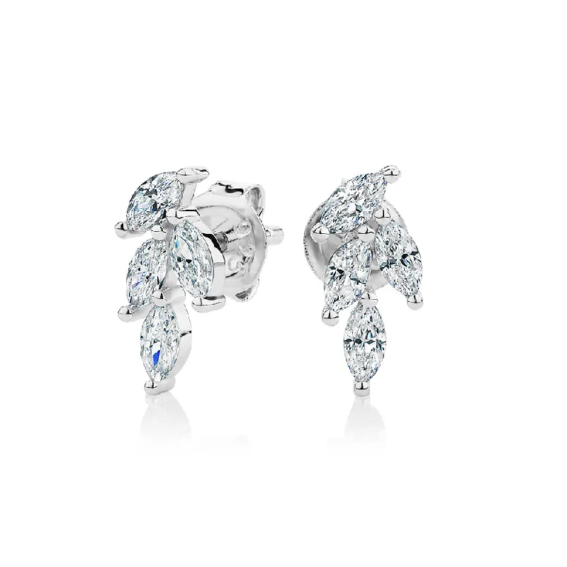 women's modern earrings-Marquise climber earrings in sterling silver