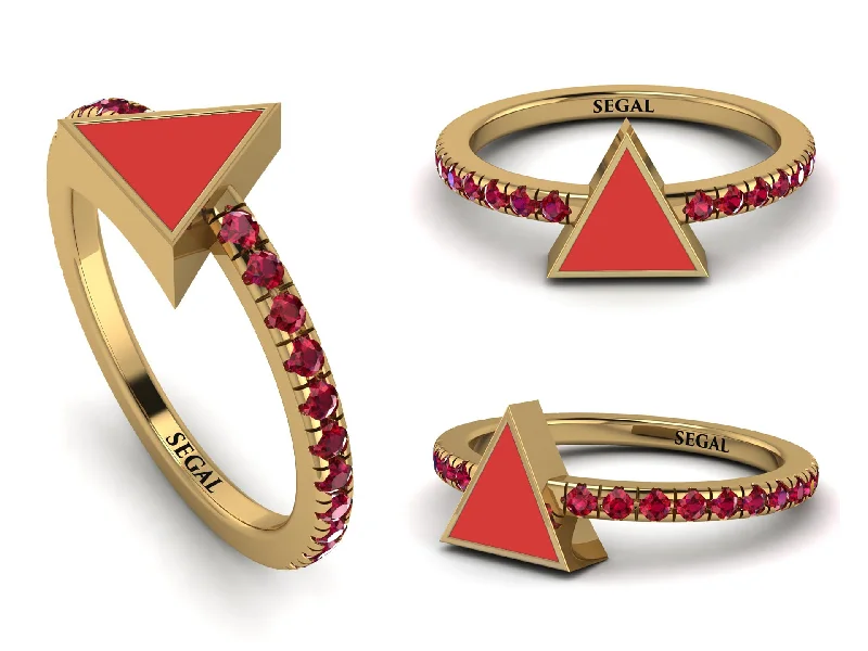 women's cocktail rings-Elegant Enamel Triangle Ruby Ring - Triangle No. 10