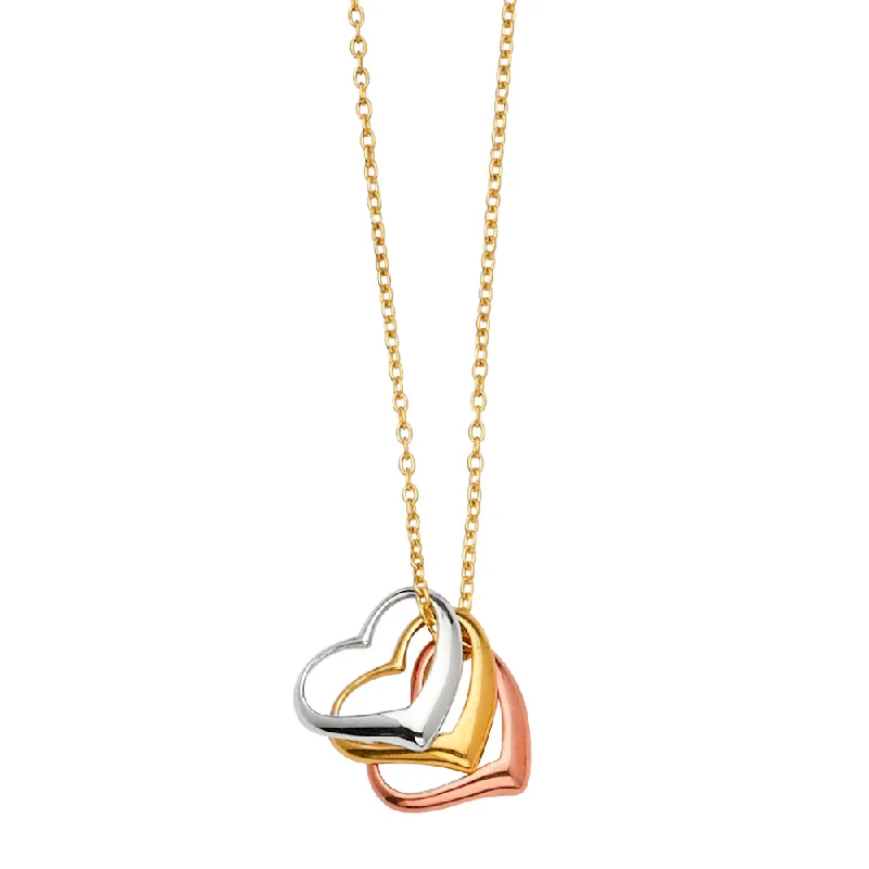 women's luxury pearl necklaces-14K Thre Colored Gold Heart Chain Necklace