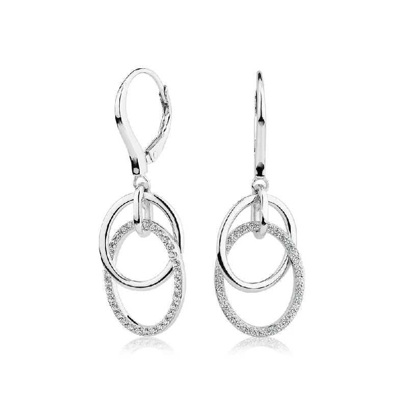 women's statement gemstone earrings-Drop earrings with diamond simulants in sterling silver