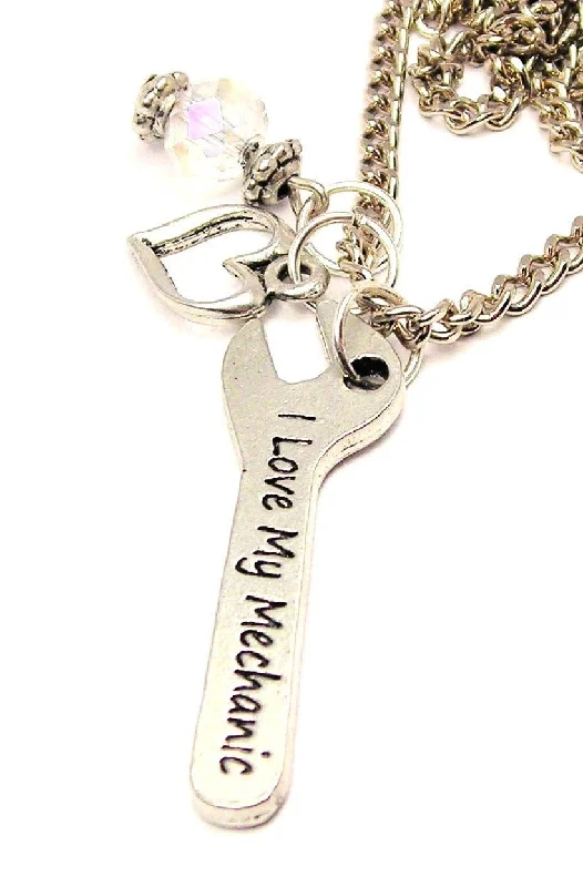 women's engraved name necklaces-I Love My Mechanic Necklace with Small Heart