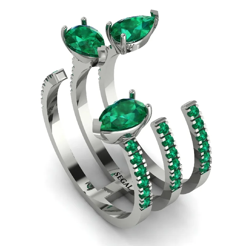 women's cocktail rings-Pear Shape Emerald Glam Open Ring - Quinn No. 21