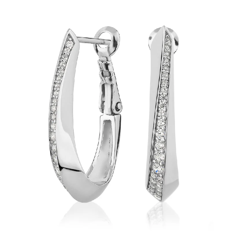 women's designer earrings-Round Brilliant hoop earrings with 0.36 carats* of diamond simulants in sterling silver