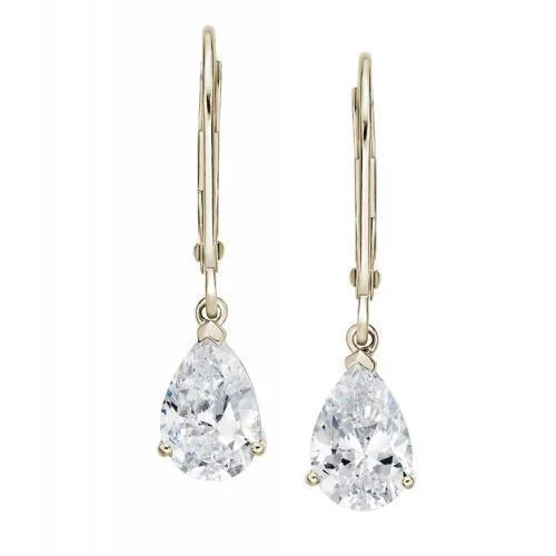 women's stud earrings-Pear drop earrings with 2 carats* of diamond simulants in 10 carat yellow gold