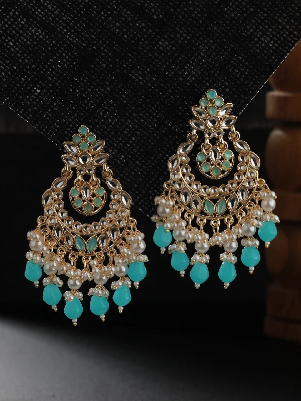 women's crystal earrings-Gold-Plated & Green Kundan Classic Chandbalis Earrings