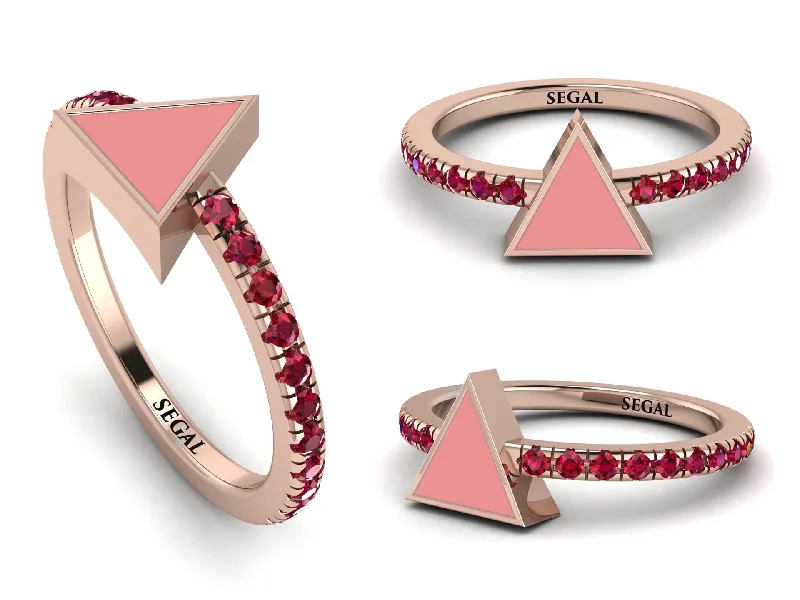 women's zodiac rings-Elegant Enamel Triangle Ruby Ring - Triangle No. 11