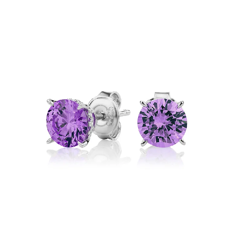 women's luxury diamond earrings-Round Brilliant stud earrings with amethyst simulants in sterling silver