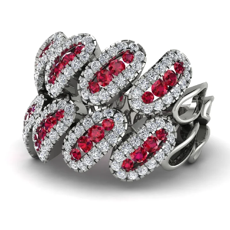 women's custom wedding rings-Ruby Stylish Bloom Fashion Ring - Drew No. 12