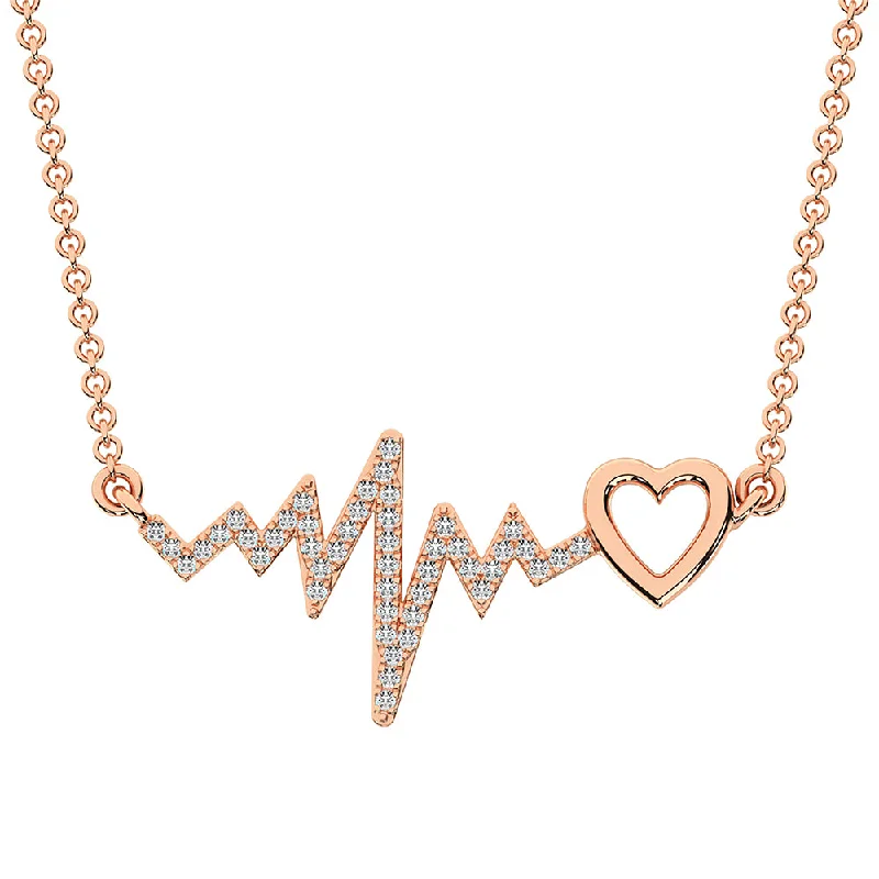 women's moonstone necklaces-10K Rose Gold 1/6 Ct.Tw. Diamond Heartbeat Necklace