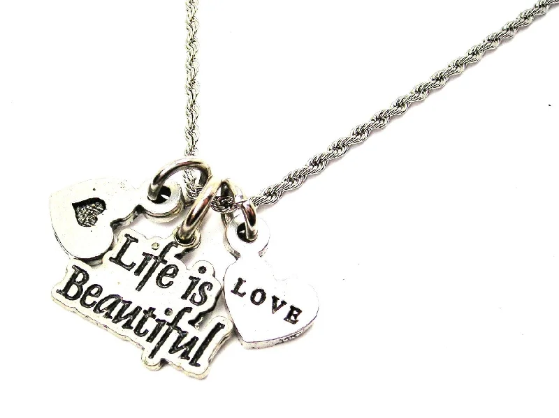 women's gold plated necklaces-Life Is Beautiful With Hearts Stainless Steel Rope Chain Necklace