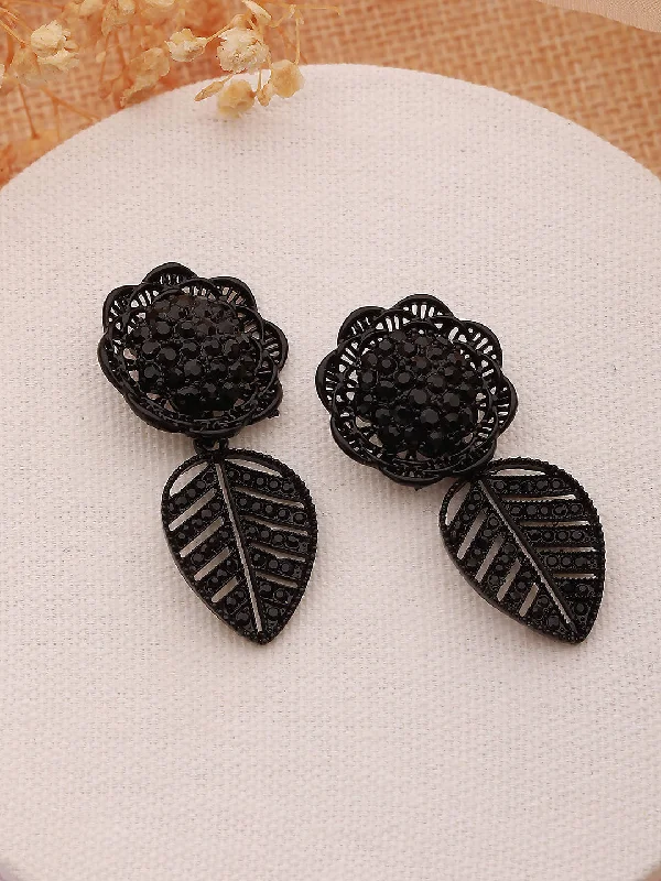 women's boho style earrings-Black-Toned Floral Shaped Drop Earrings