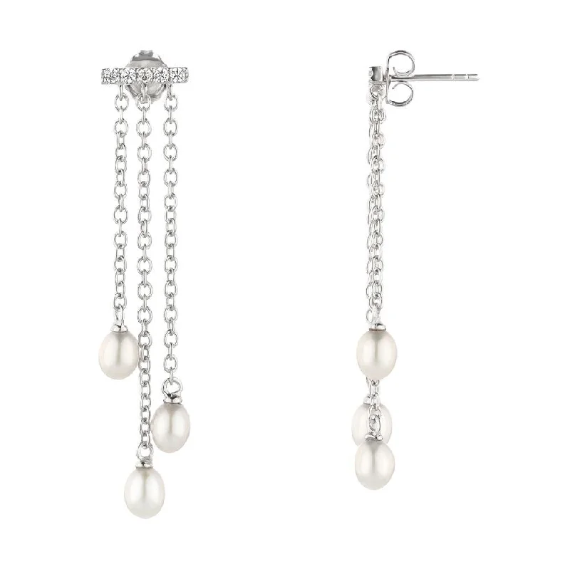 women's gemstone hoop earrings-Cultured freshwater pearl drop earrings in sterling silver