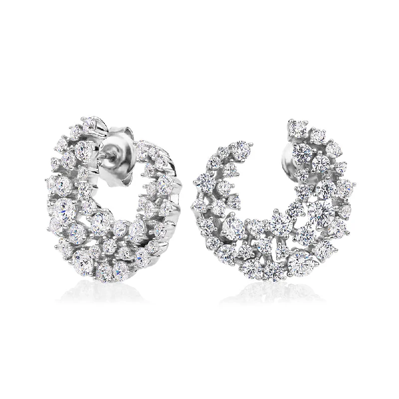 women's clip-on earrings-Round Brilliant fancy earrings with 2.45 carats* of diamond simulants  in sterling silver