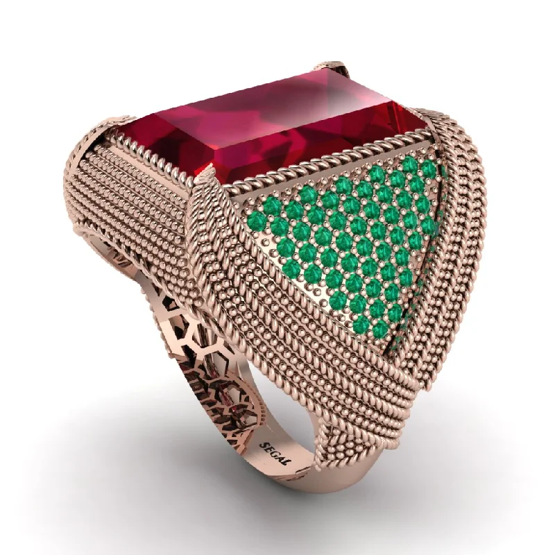 women's multi-stone rings-Baguette Ruby Majestic Men's Fashion Ring - Flynn No. 26