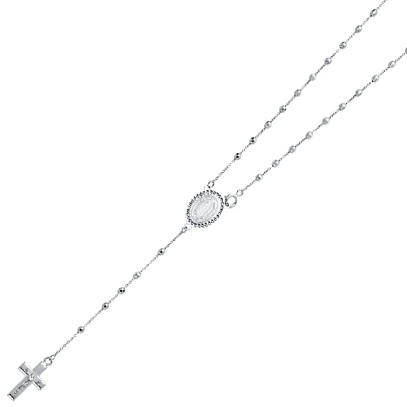 women's beaded necklaces-14K WHITE GOLD DISCO BALL ROSARY NECKLACE