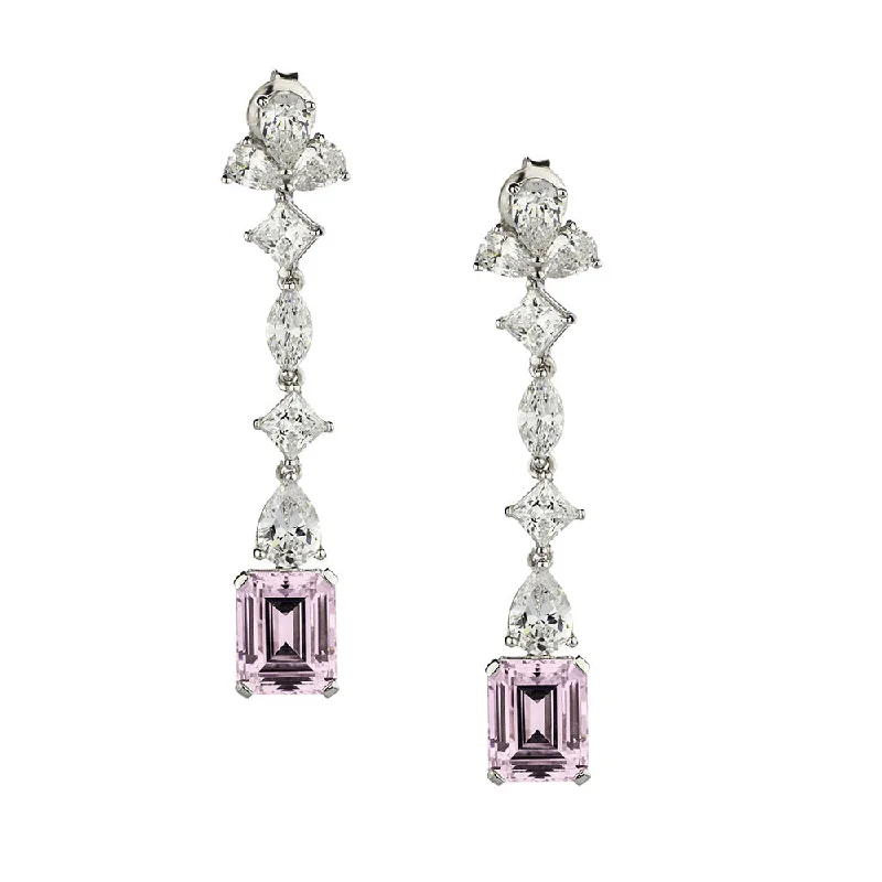 women's gemstone stud earrings-Emerald Cut and Pear drop earrings with 13.04 carats* of diamond simulants in sterling silver