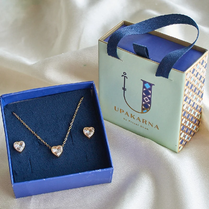 women's silver chain necklaces-Diamond Heart Necklace  Gift Set