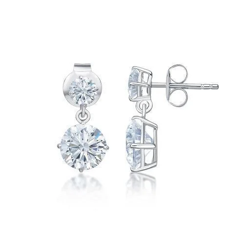 women's diamond earrings-Round Brilliant drop earrings with 2.56 carats* of diamond simulants in 10 carat white gold