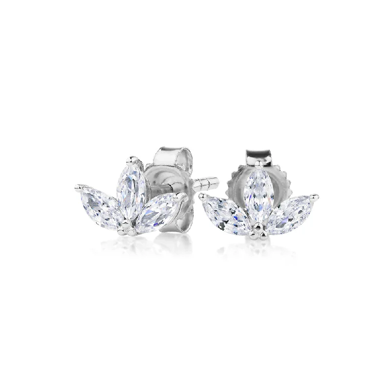 women's custom-made earrings-Marquise stud earrings with 0.6 carats* of diamond simulants in 10 carat white gold